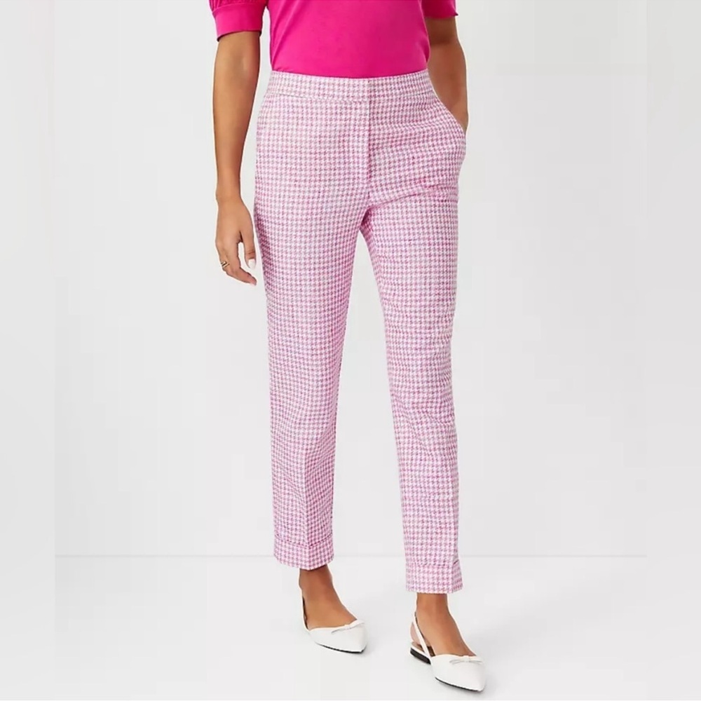 Ann Taylor Pink Houndstooth High Waist Ankle Pants Size 18T